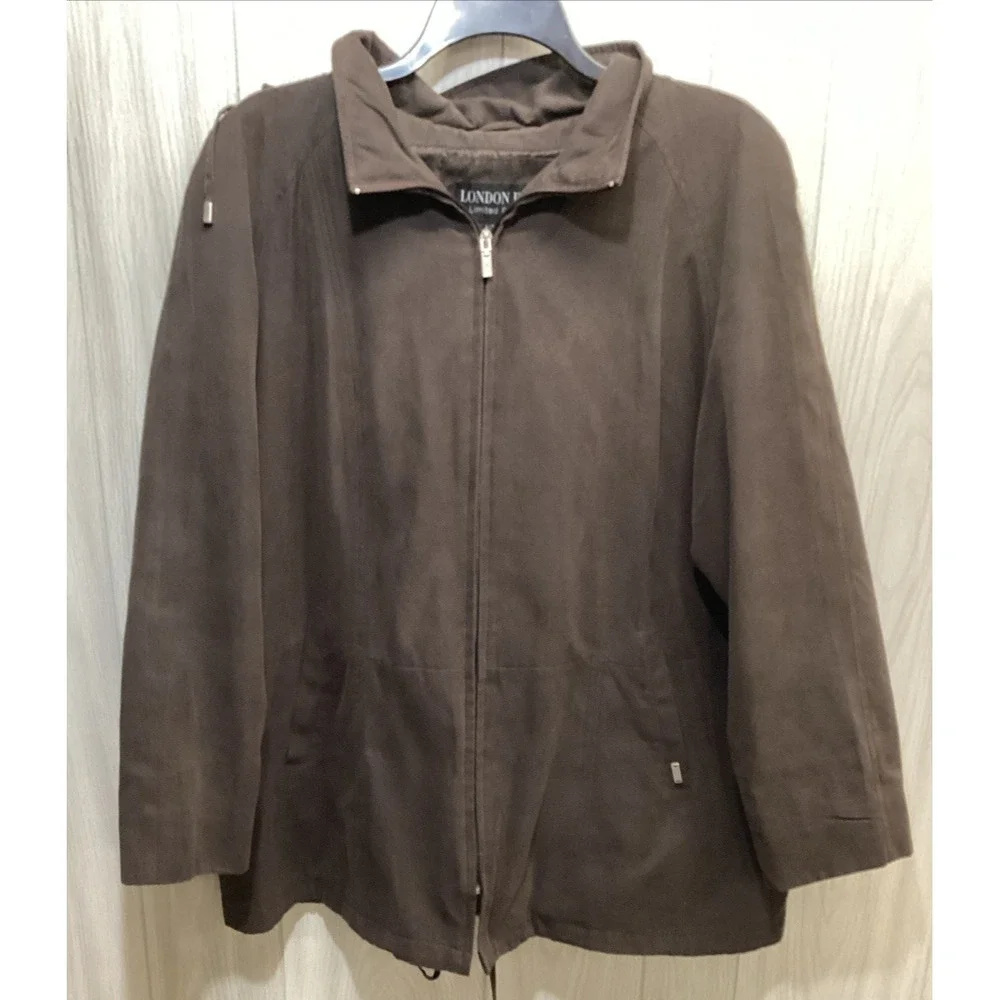 LONDON FOG Women's (Size 2X) Long Sleeve Hooded Full Zip Faux Suede Coat